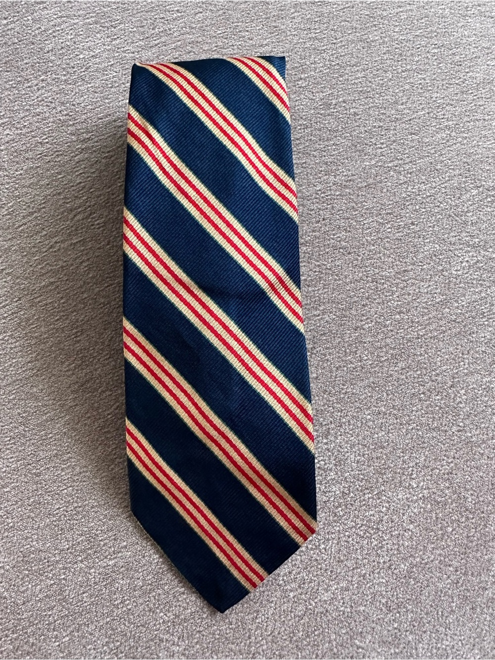 Saks Fifth Avenue Navy Diagonal Stripe Tie with Red & Cream Accents